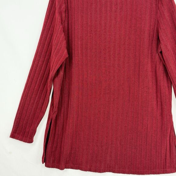 Women’s Red Ribbed Long Sleeve Tunic Top Size L Stretch Knit w/ Side Slits - Picture 14 of 16